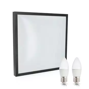 Потолочный светильник плоский SAMIRA B квадратный 41 см потолочный светильник для кухни и ванной комнаты потолочный светильник современный черный + 2 шт. 7 Вт E27 теплые белые лампочки KOBI