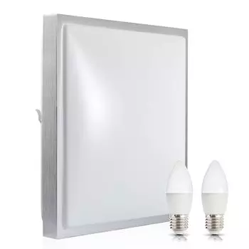 Потолочный светильник плоский SAMIRA B квадратный 41 см потолочный светильник для кухни и ванной комнаты потолочный светильник современный серебристый хромированный дизайн + 2 шт. 7 Вт E27 лампочки холодного белого света KOBI, серебро