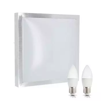 Потолочный светильник плоский SAMIRA S, квадратный 30 см, потолочный светильник для кухни, ванной комнаты, потолочный светильник, современный серебристый хромированный дизайн + 2 лампы холодного белого света E27 7 Вт KOBI, серебро