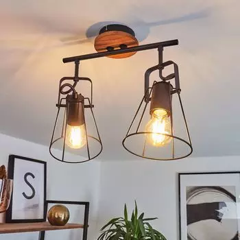 Потолочный светильник »Praticello« из металла/дерева черного/натурального цвета. hofstein