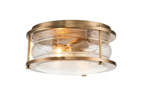 Потолочный светильник QUINTIESSE Ashland Bay E27 2x40 Вт IP44 натуральная латунь, прозрачное ребристое стекло В: 15,4 см Ш: 30,5 см с диммированием Elstead Lighting