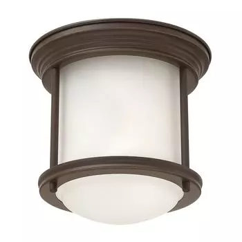 Потолочный светильник QUINTIESSE Hadrian E27 1x40 Вт IP44 сталь бронза масляная, опаловое стекло сатиновое белое H: 18,5см 19,6см с диммированием Elstead Lighting