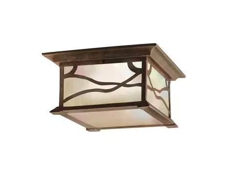 Потолочный светильник QUINTIESSE Morris E27 2x40 Вт IP44 алюминий медь, пузырьковое стекло травленое переливающееся Д: 29,8 см В: 15,2 см Ш: 29,8 см с регулируемой яркостью Elstead Lighting