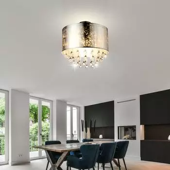 Потолочный светильник с текстильным абажуром и кристаллами Globo Lighting, серебро