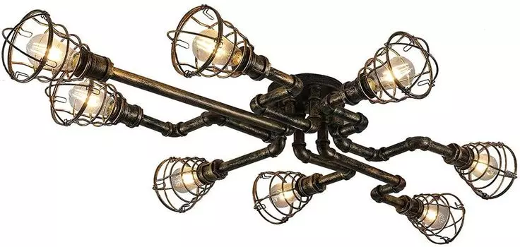 Потолочный светильник с водопроводной трубой, 8-ламповая люстра, подвесной светильник, ретро промышленная лампа, промышленный дизайн, винтажное кафе-бар для гостиной, спальни, балконный бар easybuy, коричневый