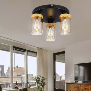 Потолочный светильник, стекло, металл, дымчатый, 3 лампочки, D 39 см. Globo Lighting, черный
