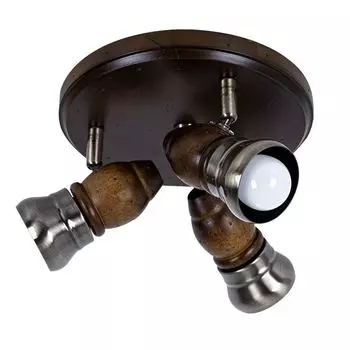 Потолочный светильник, темное дерево, латунь, подвижные споты, D 24 см. etc-shop, коричневый