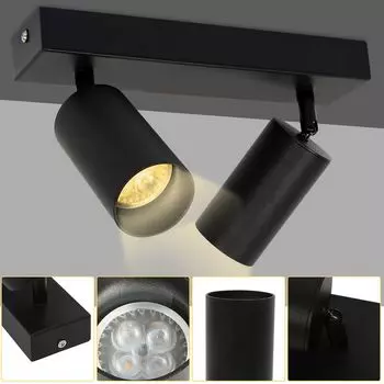 Потолочный светильник TolleTour, потолочный светильник, светодиодный потолочный светильник, поворотный настенный светильник, прожектор, 2 лампы, черный