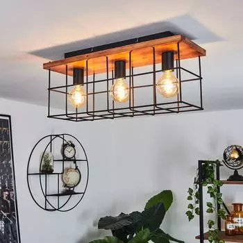 Потолочный светильник »Uffogliano« из металла и дерева черного/натурального цвета. hofstein, серебро