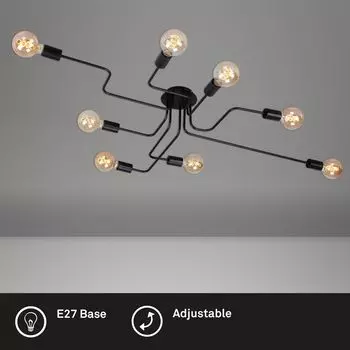 Потолочный светильник в стиле ретро BRILONER LEUCHTEN KUGLO, 60 Вт, IP20, черный, металл, 8x E27, 131,5 x 70,5 x 19 см