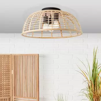 Потолочный светильник, высота 24 см, 56 см, 3 x E27, макс. 40 Вт, металл/бамбук. Lightbox, светло-коричневый