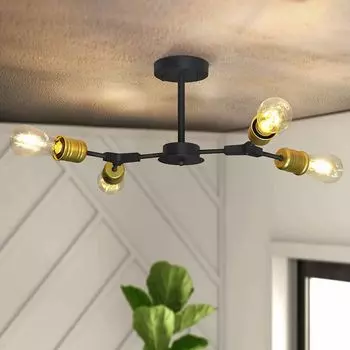 Потолочный светильник ZMH, винтажный потолочный светильник, черный ретро E27, 4 лампы, промышленная люстра, металлическая деревенская люстра для прихожей, гостиной, спальни, кухни, золото