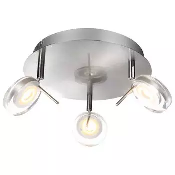 Потолочный светодиодный светильник, 3 лампочки, подвижные споты, D 25 см. Globo Lighting, серебро