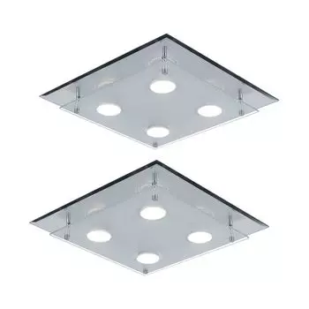 Потолочный светодиодный светильник, 4 пламени, хром, стекло, L 34см, комплект из 2 шт. etc-shop, серебро