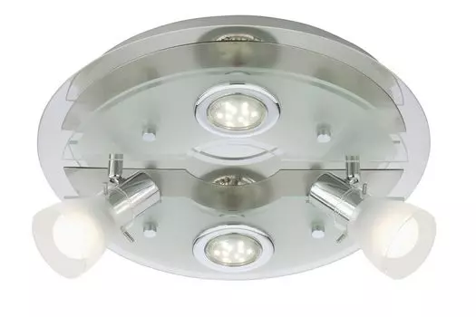 Потолочный светодиодный светильник Briloner серебристый, 4 лампочки. Вращающийся, поворотный, диаметр 35 см, стеклянные колбы можно заменить.