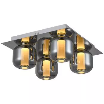 Потолочный светодиодный светильник Rafa, 4 лампы, хром/дымчатое стекло BRILLIANT, серебро