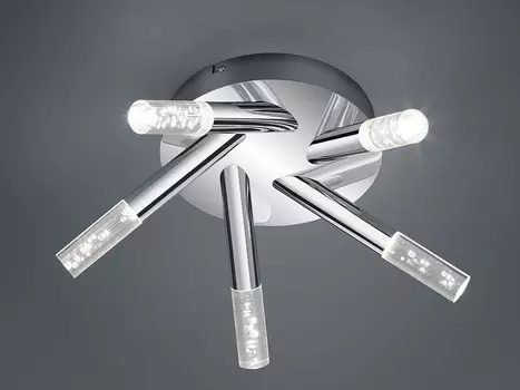 Потолочный светодиодный светильник Trio, хромированный и прозрачный, 5x3,2 Вт, 1500 лм, IP44., серебро