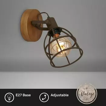 Потолочный точечный светильник BRILONER LEUCHTEN KORBO, 25 Вт, IP20, коричневый, металл-дерево, без 1x E27, 15 см.