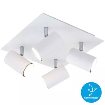 Потолочный точечный светильник BRILONER LEUCHTEN RUN, 40 Вт, IP20, белый, металл, вкл., 4x GU10, 26,5 x 26,5 x 12,3 см