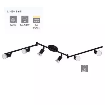 Потолочный точечный светильник EGLO BUZZ-LED черный 6x GU10 105x6,5см