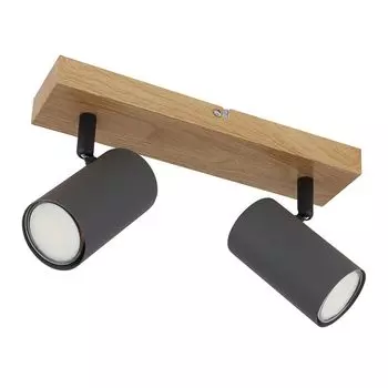 Потолочный точечный светильник, металл, имитация дерева, 2 лампочки, L 26 см etc-shop, серый