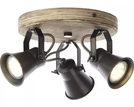 Потолочный точечный светильник Rondell, 3 лампы Вx 130/280 мм Dorisa дерево/металл коричневый/черный BRILLIANT