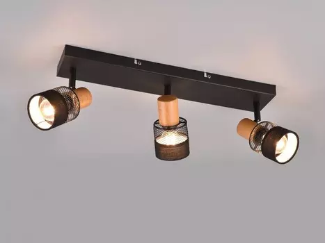 Потолочный точечный светильник с 3 лампочками из дерева и ткани TRIO