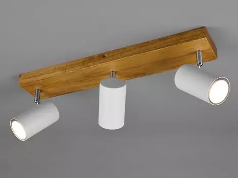 Потолочный точечный светильник Trio, 3 лампы MARLEY матовый белый с деревом