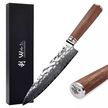 Поварской нож из орехового дамасского ореха Ваколи, лезвие 20 см I, ручка из орехового дерева Wakoli