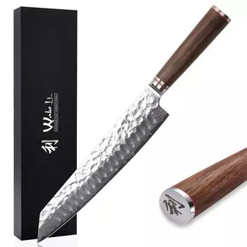 Поварской нож из орехового дамасского ореха Ваколи Кирицуке I лезвие 20 см I ручка из орехового дерева Wakoli