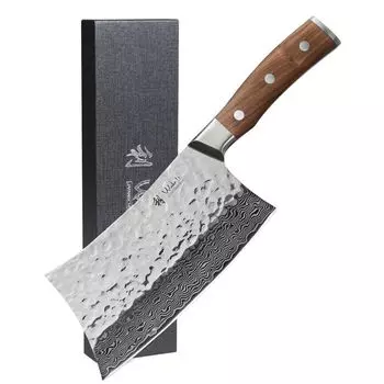 Поварской нож премиум-класса из ореха Ваколи Чай Дао - лезвие 19,5 см, 67 слоев дамасской стали, ручка из орехового дерева Wakoli