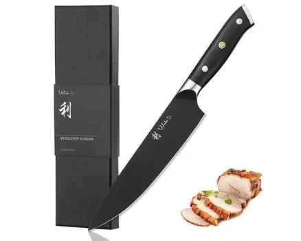 Поварской нож Wakoli Titanium Noir с лезвием 20 см, ручкой G10, кухонный нож премиум-класса из нержавеющей стали и профессиональный нож в подарочной упаковке