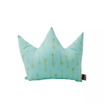 POWER INN Подушка-корона, маленькая, ок. 30x24см | Мягкая подушка для сна и сна | Детская подушка для игр и обнимашек | Детская подушка в подарок на рождение| 100% хлопок, 100% наполнитель премиум-класса (голубой с золотыми стрелками).
