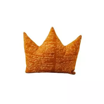 POWER INN Подушка-корона, маленькая, ок. 30x24см | Мягкая подушка для сна и сна | Детская подушка для игр и обнимашек | Детская подушка в подарок на рождение| 100% хлопок, наполнитель 100 хлопок премиум (охра с надписью)