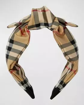 Повязка на голову в клетку с мягким узлом для девочек Burberry, цвет Archive Beige Check