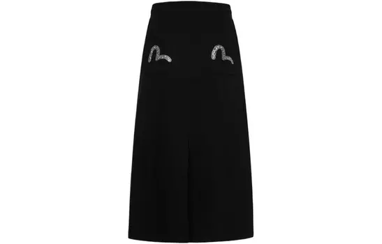 Повседневная длинная юбка женская черная Evisu