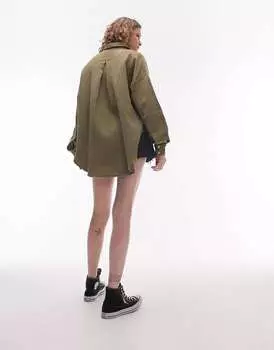 Повседневная хлопковая рубашка Topshop цвета хаки
