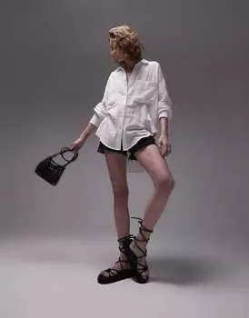 Повседневная хлопковая рубашка Topshop цвета слоновой кости