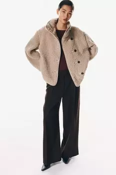 Повседневная куртка из флиса Тедди H&M, бежевый