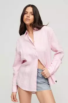 Повседневная льняная рубашка фасона бойфренда Superdry, розовый