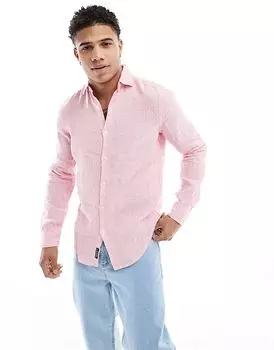 Повседневная льняная рубашка с длинным рукавом в полоску розового цвета Superdry