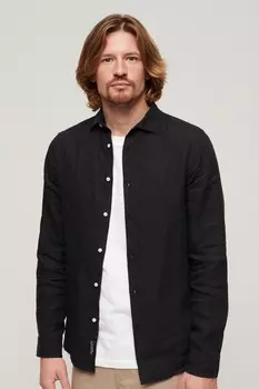 Повседневная льняная рубашка-студия с длинными рукавами Superdry, черный