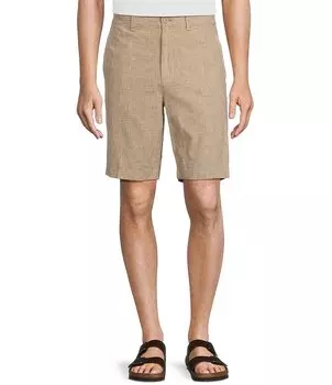 Повседневная одежда Roundtree & Yorke с плоской передней частью и классической посадкой из льна с узором «гусиные лапки» 9 Шорты по внутреннему шву, бежевый