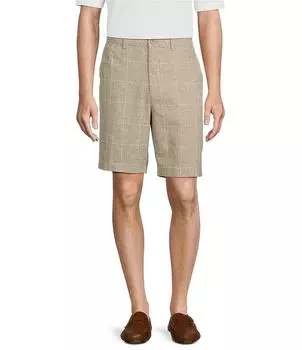 Повседневная одежда Roundtree & Yorke в льняную клетку с плоской передней частью 9 Шорты по внутреннему шву, бежевый