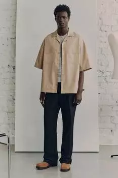 Повседневная рубашка из хлопка пима H&M, бежевый