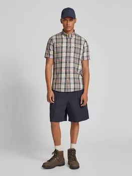 Повседневная рубашка из смеси льна и хлопка с воротником на пуговицах camel active, темно-синий