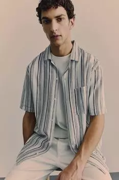 Повседневная рубашка из смесового льна обычного кроя H&M, серый