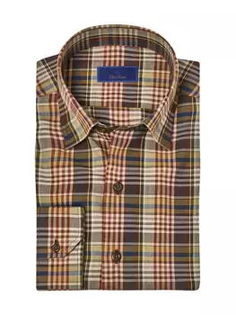 Повседневная рубашка из твила в клетку на пуговицах David Donahue, хаки