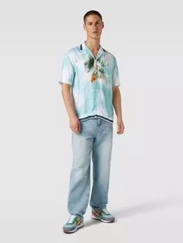 Повседневная рубашка из вискозы с мотивным принтом Review, светло-синий