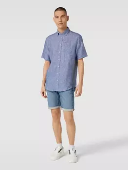 Повседневная рубашка классического кроя из льна с узором по всей поверхности Christian Berg, дымчатый синий